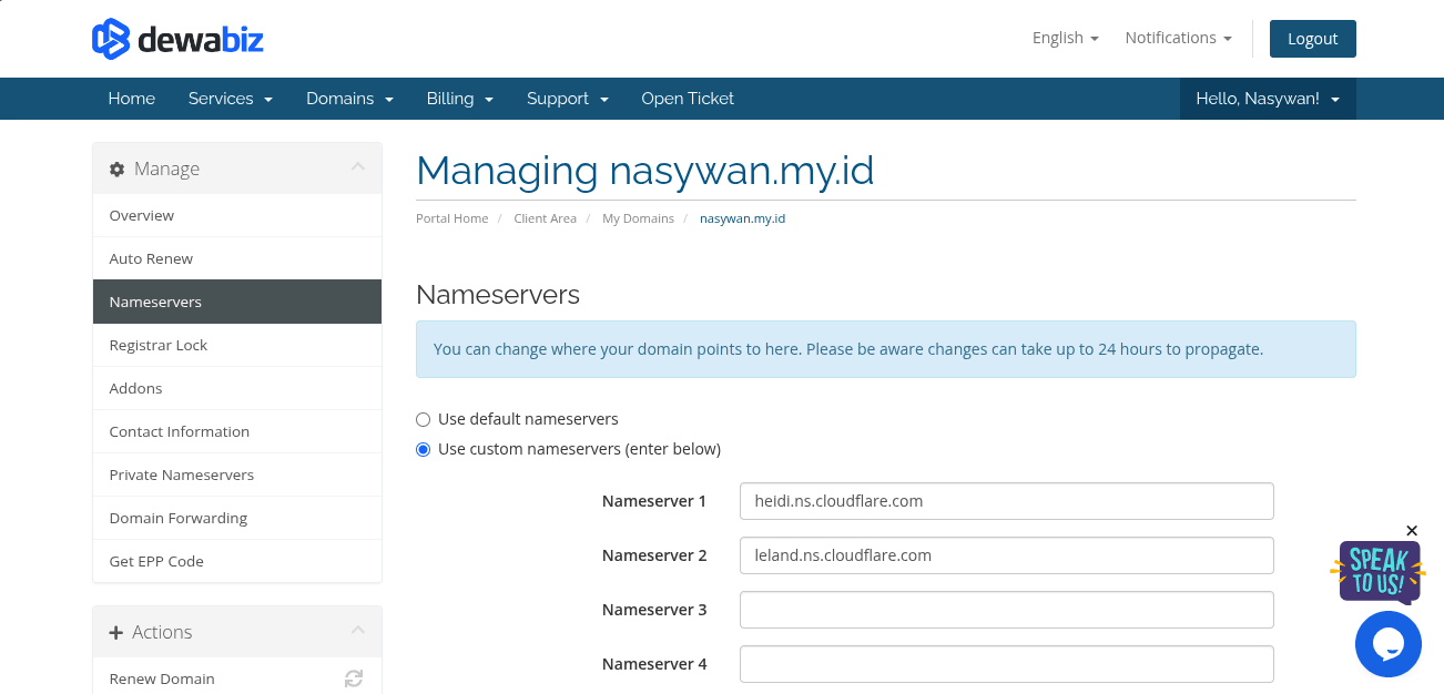 Mengubah nameserver ke cloudflare