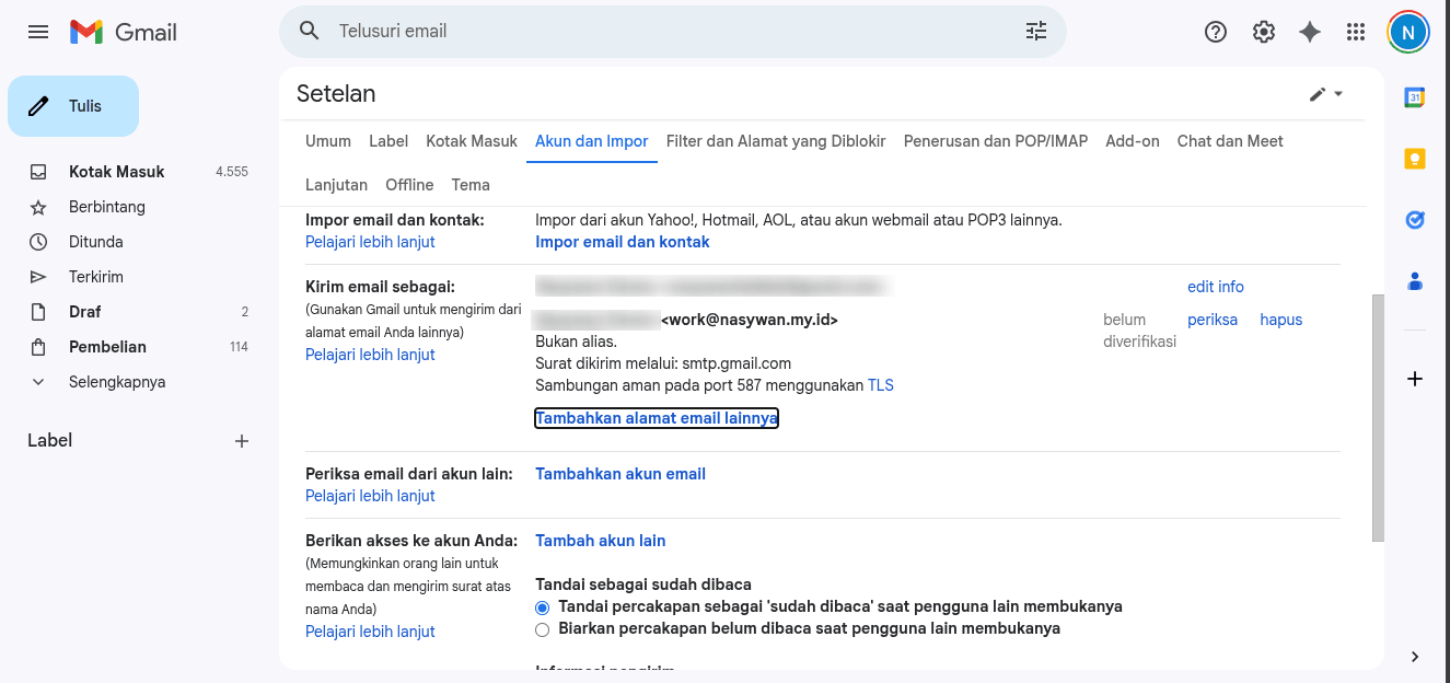 Tampilan settings gmail